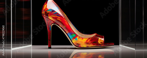 Colored ladies shoes on dark background.