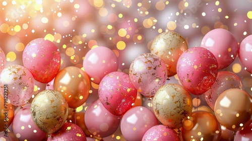 Pink and Gold Balloons Hanging From Ceiling