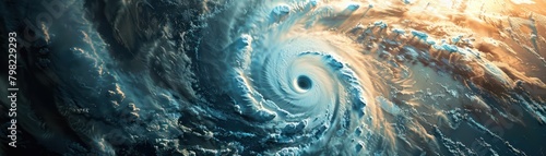 Visualize the swirling vortex of a hurricane as it gains strength over warm ocean waters, highlighting the effects of climate change Close-up