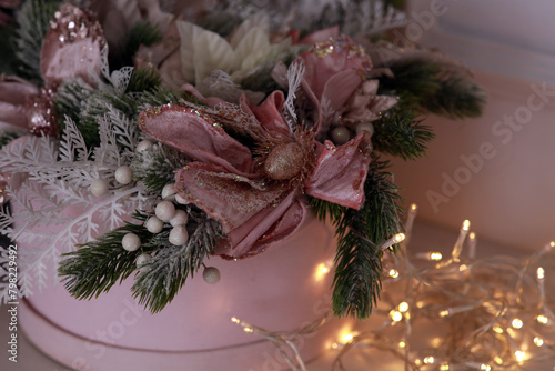 Festive background with gift and garland