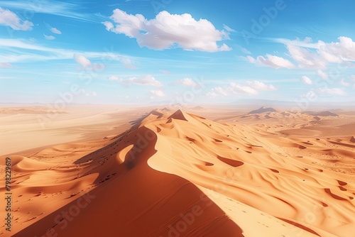 Journeying across a vast desert landscape sculpted by winds into mesmerizing dunes
