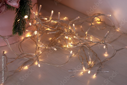 New Year's garland on a white floor