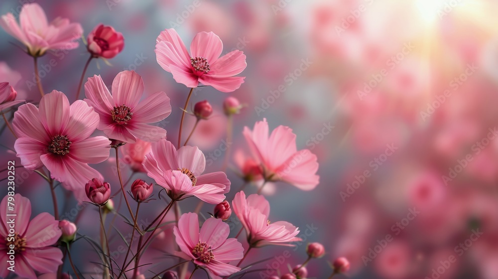 Pink and White Flowers in a Field Pink and White Flowers in a Field