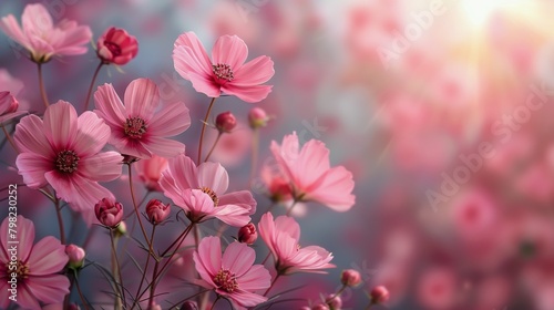 Pink and White Flowers in a Field