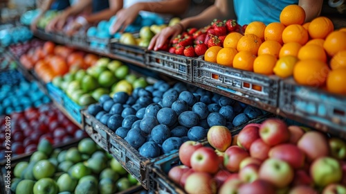 Fresh Fruits and Vegetables Display at Market. Generative AI