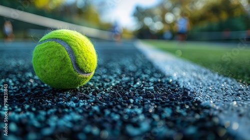Tennis Ball on Tennis Court. Generative AI © jul_photolover