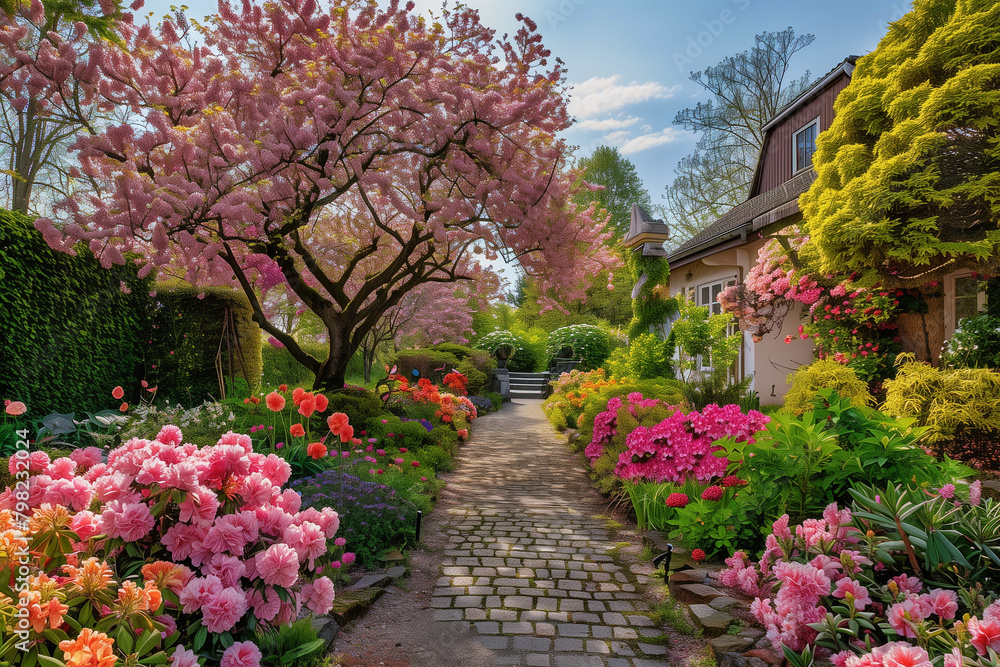 Gartenanlage in voller Blütenpracht