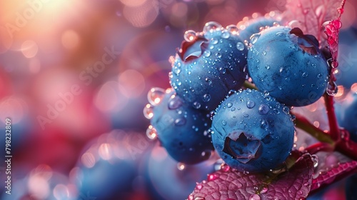 Close Up of Blueberries and Pink Flowers