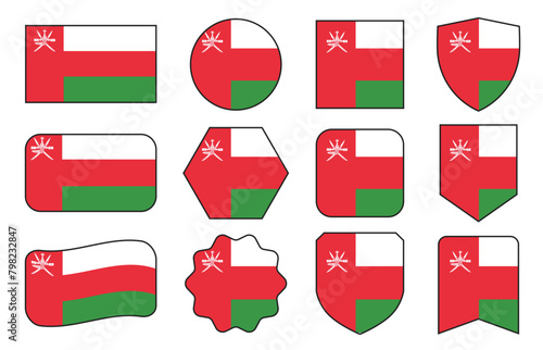 Vector Flag of Oman in modern abstract shapes, waving, badge, design template photo