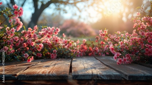 Pink Flowers on Wooden Table © olegganko