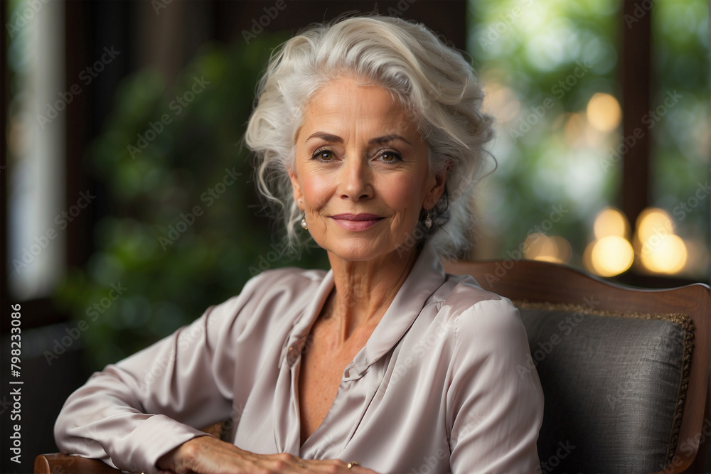 Fancy elderly woman sitting in a chair Fancy elderly woman sitting in a chair