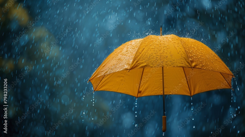 Yellow Umbrella on Puddle of Water