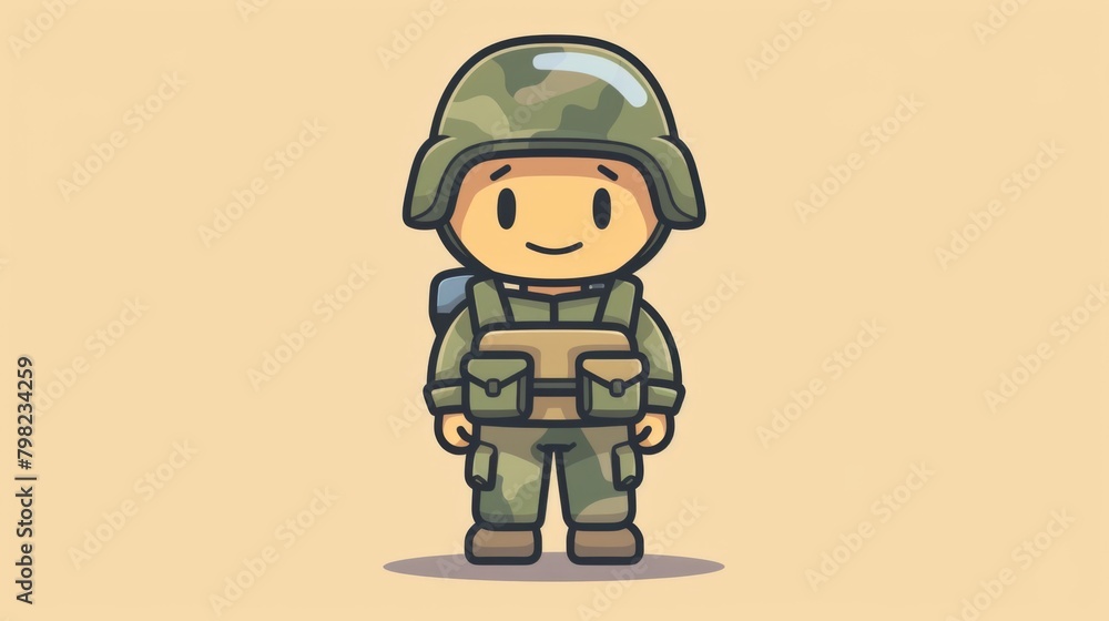 Naklejka premium A cartoon soldier with a backpack and helmet on, AI
