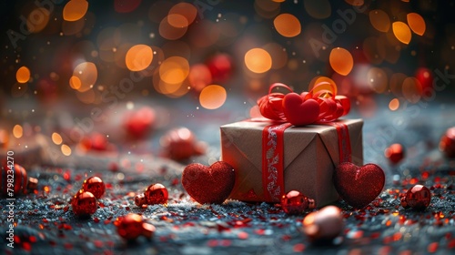 Gift Box Adorned With Hearts and Bow