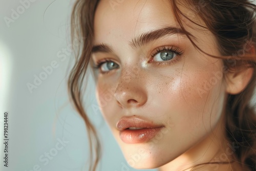beautiful young woman with clean skin. skin care, cosmetology and beauty concept, Generative AI