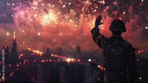 American soldier salutes on Independence Day
