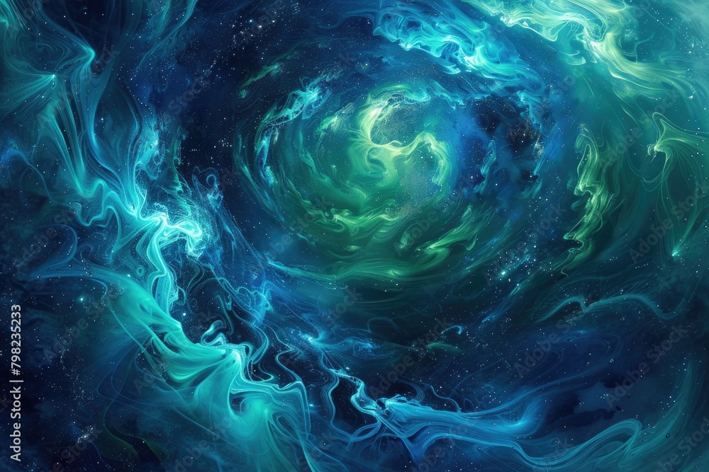 Mesmerizing Blue Green Liquid Swirls in Galactic Ocean Depths