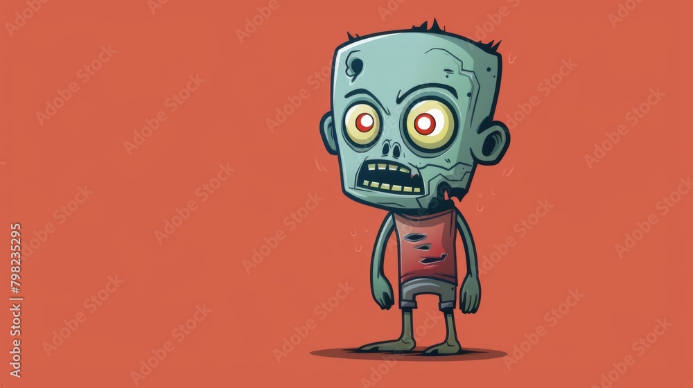 A cartoon zombie standing on one foot with a red background, AI A cartoon zombie standing on one foot with a red background, AI