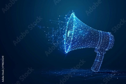 technology in Marketing and Promotion , digital blue low poly megaphone with glowing data streams, ai in advertisement and digital marketing strategies, attention and Awarenes, Activism and Advocacy. © png-jpeg-vector
