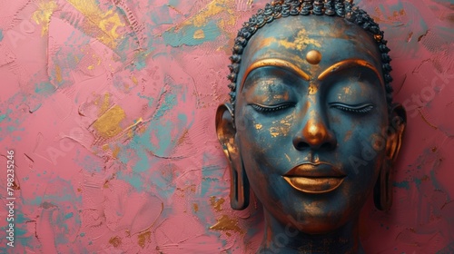 Blue Buddha Statue in Front of Painting