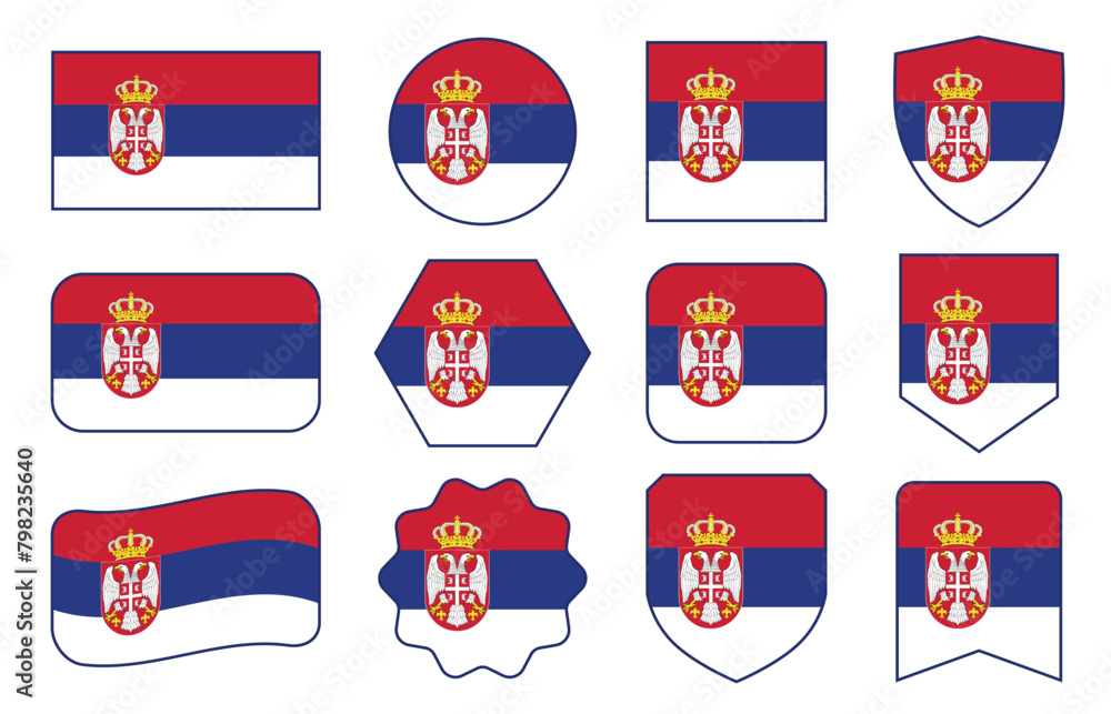 Obraz premium Vector Flag of Serbia in modern abstract shapes, waving, badge, design template