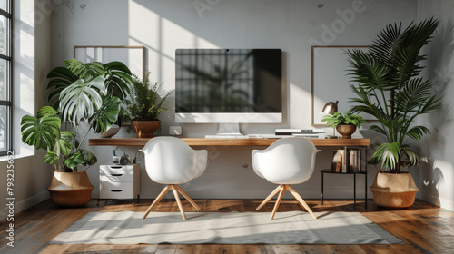 Room With Two Chairs and Computer Desk