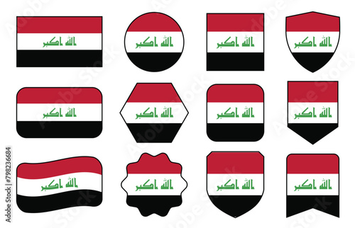 Vector Flag of Iraq in modern abstract shapes  waving  badge  design template