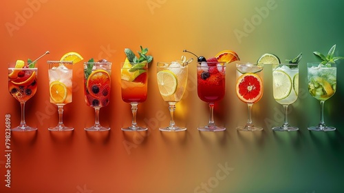 Row of Glasses Filled With Various Drinks