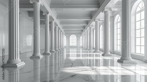 Empty Room With Columns Overlooking City