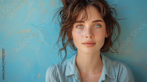 Close Up of Young Woman With Blue Eyes