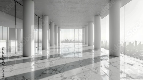 Empty Room With Columns Overlooking City