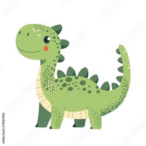 An adorable flat-style illustration of a little dinosaur © dashtik