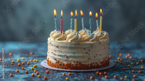 Cake With White Frosting and Lit Candles