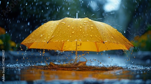 Yellow Umbrella on Puddle of Water