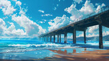 bridge on the beach,Bridge on the Beach, Coastal Bridge Landscape, Sandy Shore Bridge View, Beachside Bridge Scene, Wooden Bridge Overlooking the Beach, 