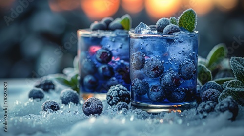Two Glasses Filled With Blueberries and Ice