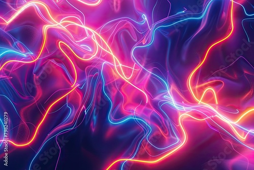 An electrifying fusion of neon lights dances across a dynamic 3D vector background, casting an otherworldly glow upon the digital canvas.
