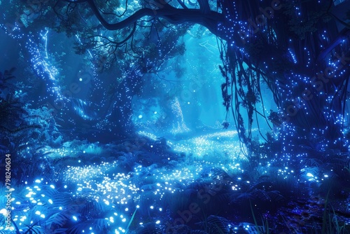 Roaming through an enchanted forest adorned with sparkling bioluminescent flora