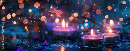 candles with a striking bokeh background, presenting a play of light and color that symbolizes warmth and celebration.