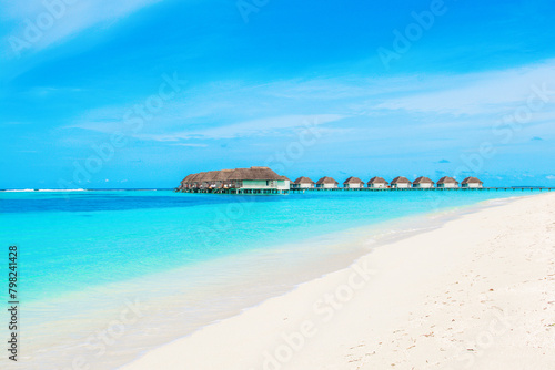 Beautiful landscape with sandy beach and Indian Ocean  Maldives