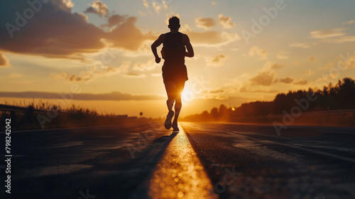 Athlete running at road silhouette