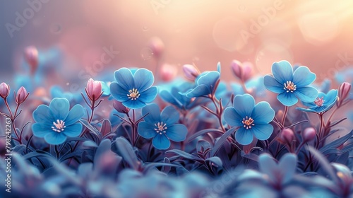 Group of Blue Flowers With Water Droplets