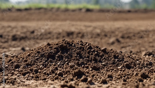 Clean soil for growing before sowing, agricultural farm. Image of deep black chernozem soil in a field.