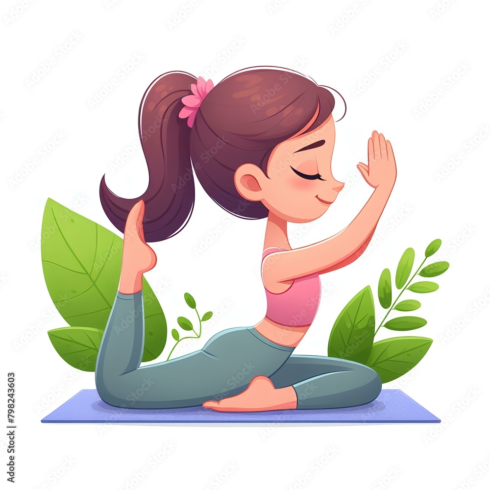 Yoga class. A young girl meditates in a dove position. Yoga class. A young girl meditates in a dove position.