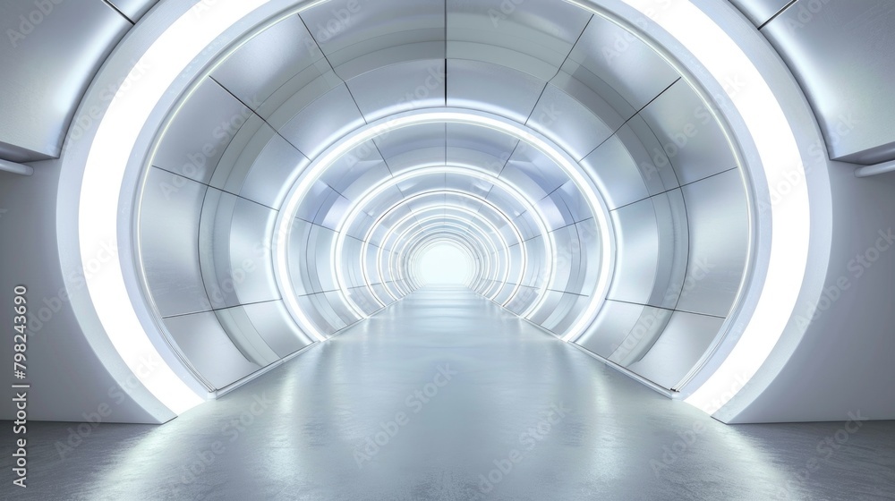 Fototapeta premium Futuristic tunnel of a spaceship with illumination. 3D style. AI generative.