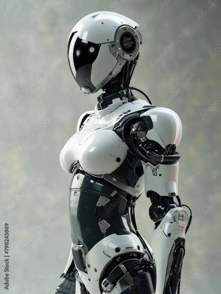 Humanoid robot with a sleek design posing in a modern setting. Humanoid robot with a sleek design posing in a modern setting.