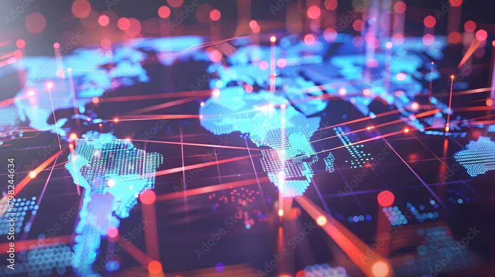 3d digital map with connecting lines and dots, symbol of connection and communication of the digital era 3d digital map with connecting lines and dots, symbol of connection and communication of the digital era