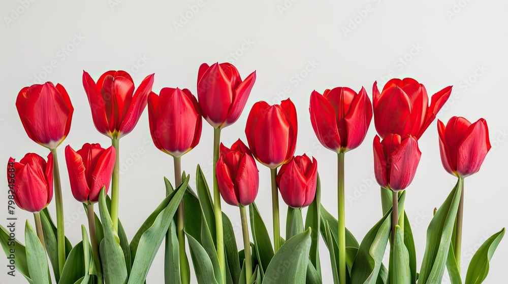 Vibrant red tulips stand out against a clean white backdrop embodying the essence of spring with their delicate petals Perfect for Easter Mother s Day or even a heartfelt Valentine s Day gr Vibrant red tulips stand out against a clean white backdrop embodying the essence of spring with their delicate petals Perfect for Easter Mother s Day or even a heartfelt Valentine s Day gr