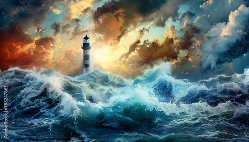 Majestic lighthouse at sunset  symbolizing hope  guidance  and resilience in the face of adversity