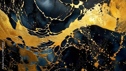  Golden Abstract Watercolor Pattern on Black Background